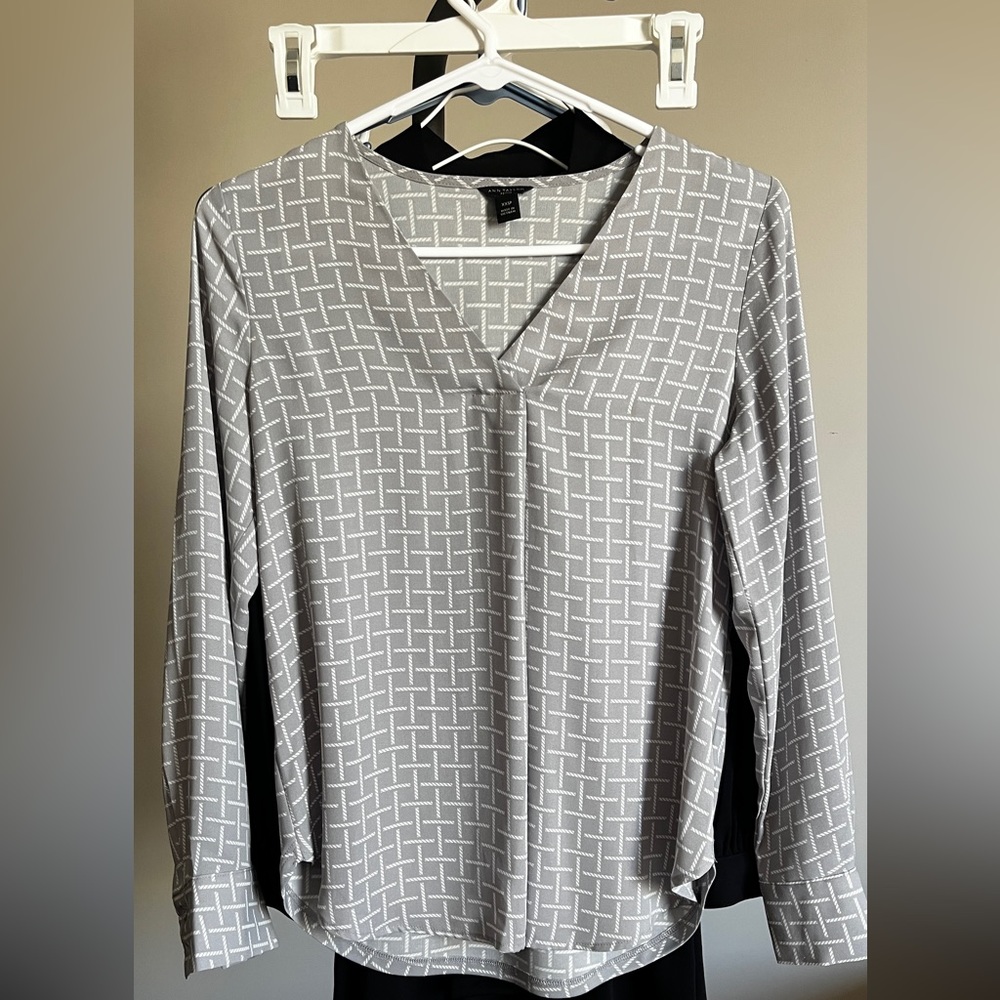Ann Taylor Petite Checked Mixed Media Pleat Front Top XXSP NWOT